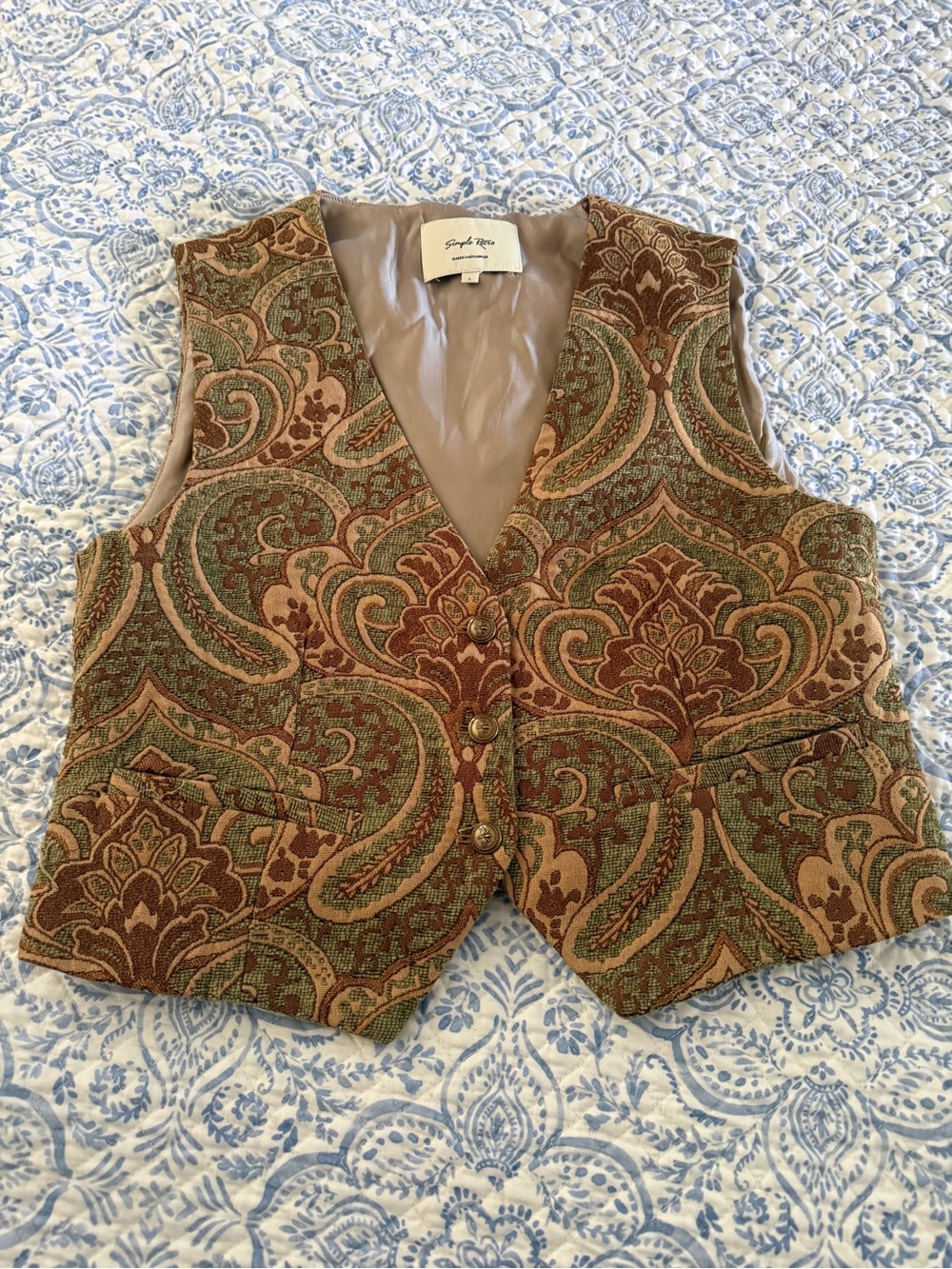 Tapestry Paisley Button Front Vest - Earth Tones